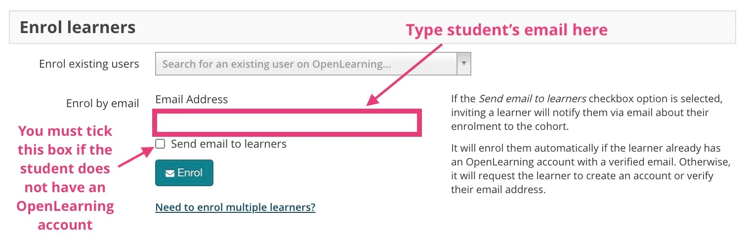 How to enrol learners manually on OpenLearning