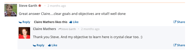 An OpenLearning facilitator commenting on a learner's work.