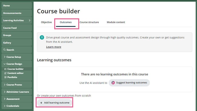 Learning outcomes course builder