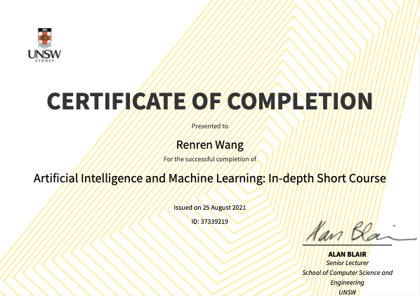 UNSW Certificate of Completion