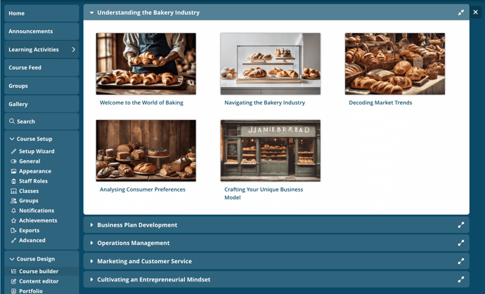 Start Your Own Bakery - Modules View